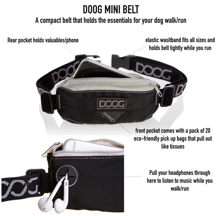 DOOG MINI Running Belt, Elastic Stretch -BLACK