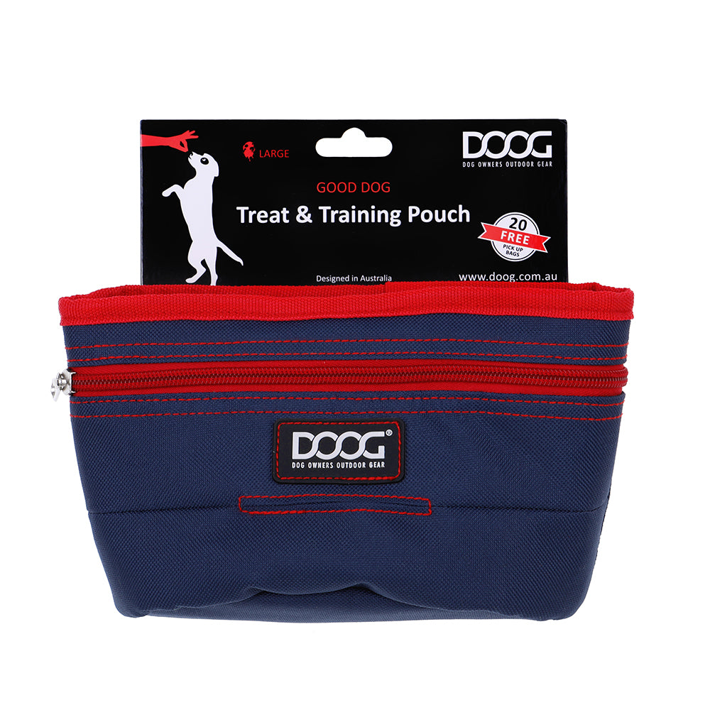 Good Dog Treat & Training Pouch -NAVY w/RED, Large